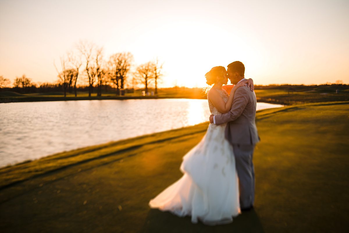 Sunset bridal pictures at Golf club wedding Indianapolis