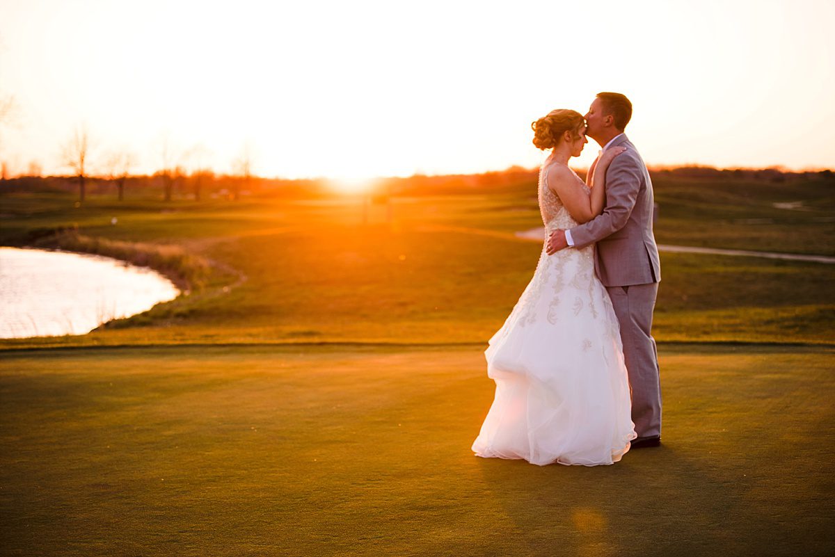 Sunset bridal pictures at Golf club wedding Indianapolis