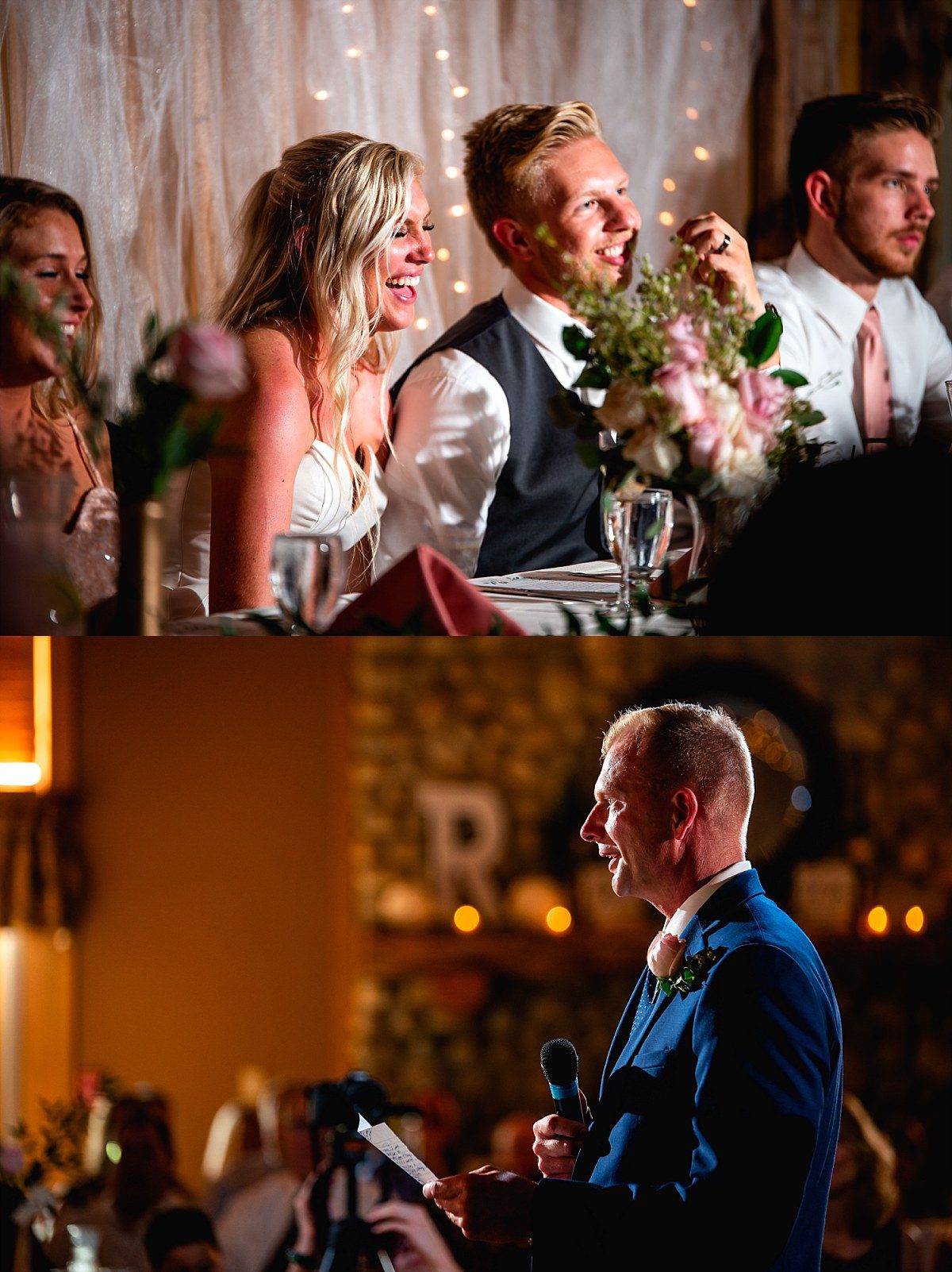 Bride and groom reaction at FOB's toast